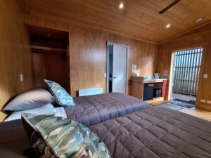 Twin beds bespoke design. Well positioned for night sky viewing